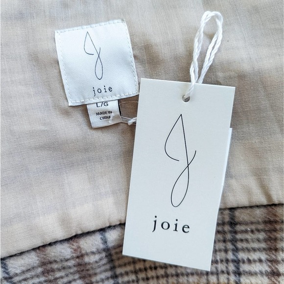 Joie Plaid Flannel Fleece Tan Brown Black Collared Button Up Shirt Jacket Large - Picture 8 of 9